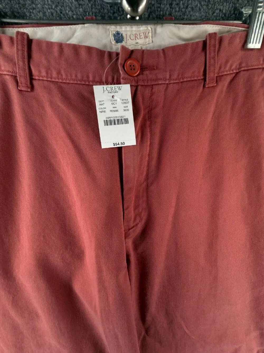 NWT J. Crew Factory Chino Pants 36x30 Red Classic Fit Slim Leg All Cotton Men